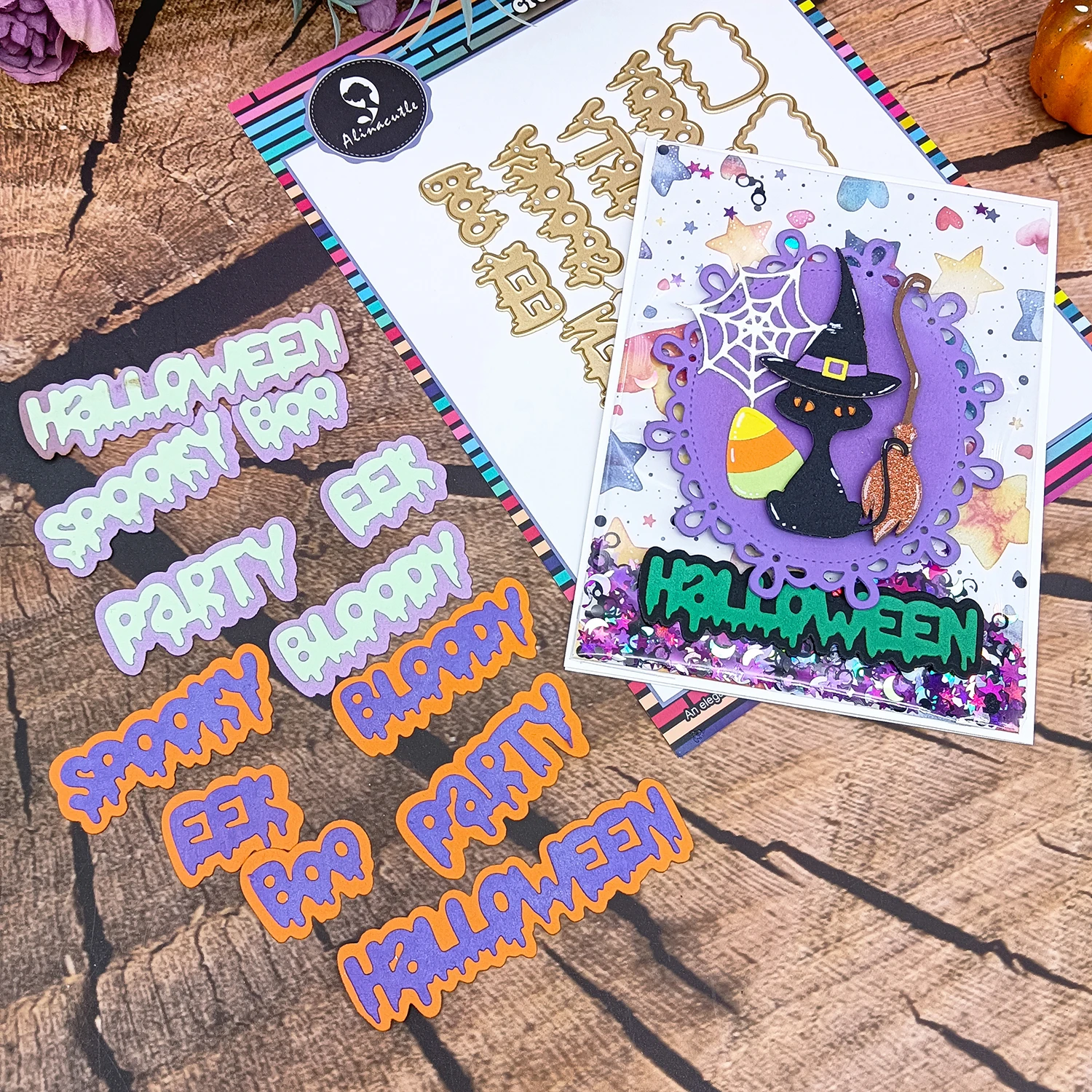 Halloween-Buchstaben, Metall, gestanzt, goldene Stanzformen für Geschenk, Papier, Handwerk, handgefertigte Kartenherstellung, DIY-Grußkarten, Scrapbooking