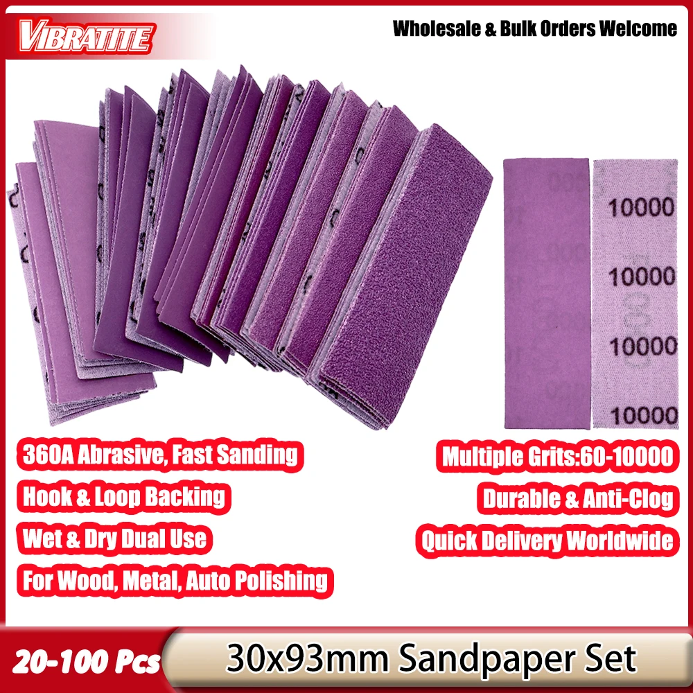

20-100Pcs 30x93mm Sandpaper Sheets 60-10000 Grit Hook & Loop Wet Dry Sanding Paper for Wood Metal Automotive Polishing