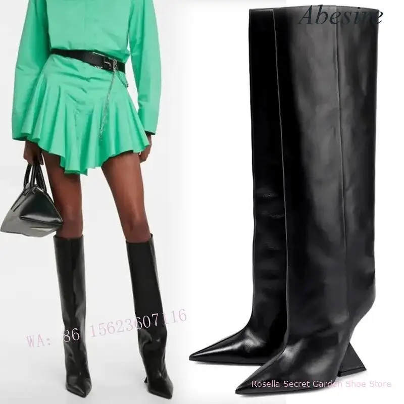 New Pointed-Toe Special-Shaped High-Heeled Catwalk Fashionable Women's Boots Large Size Slimming Knee-High Trendy Boots