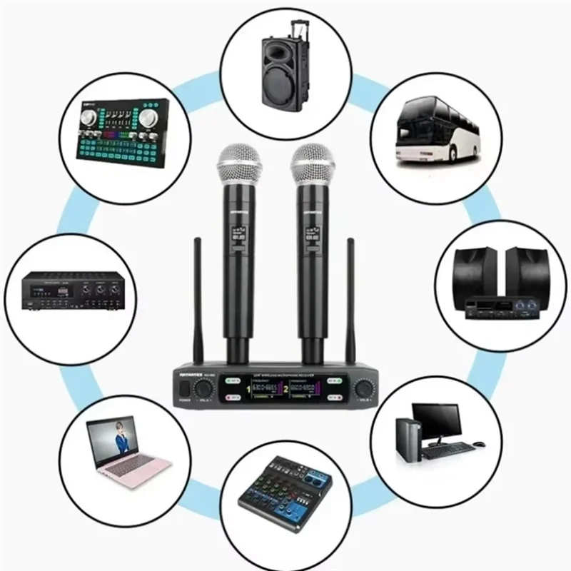 

A92Z UHF Частота Двухканальная беспроводная микрофонная система Профессиональный беспроводной динамический микрофон для караоке-вечеринки с EU-Plug Meet