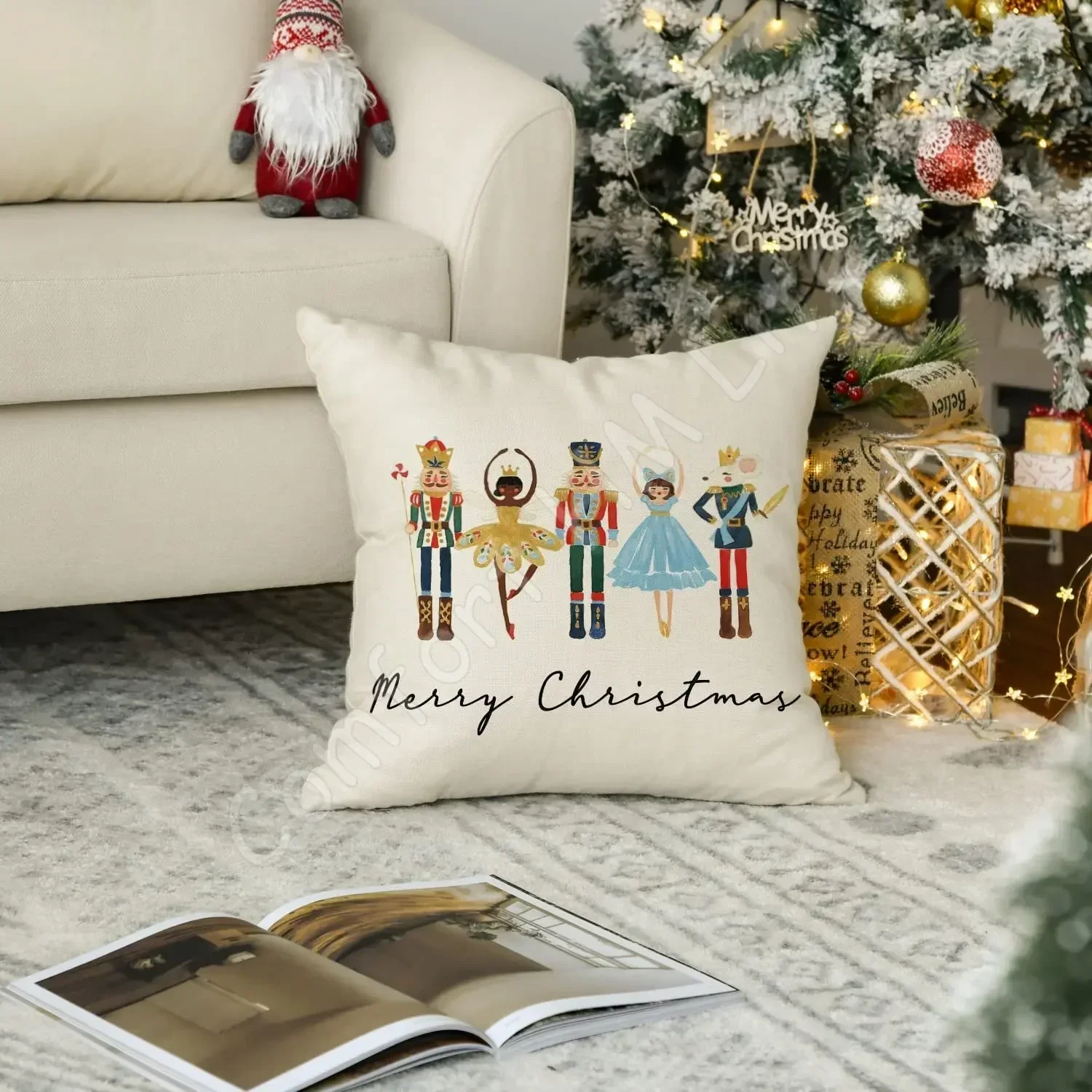 

Merry Christmas Nutcracker Throw Pillow Cover 18x18 Inch Winter Holiday Party Cushion Case Home Decoration for Sofa Couch Bed