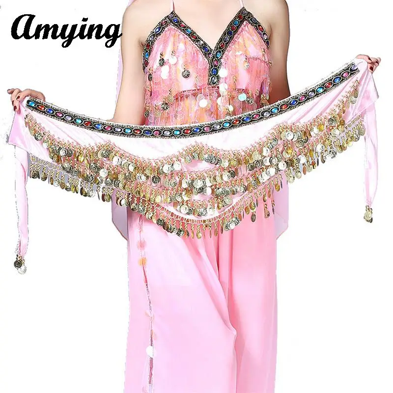 

Belly Dance Hip Scarf Women's Sequins Hanging Coins Tassel Belt Hip Wrap Skirt Indian Dance Wear Accessories12 kinds of Color