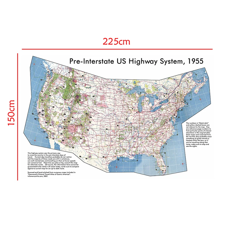 225*150 سنتيمتر خريطة الولايات المتحدة الأمريكية ما قبل الطريق السريع الأمريكية نظام خريطة غرفة المعيشة ديكور غرفة مكتب المنزل اللوازم المدرسية