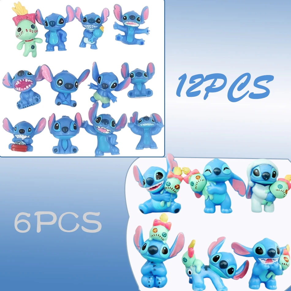 Anime 6 Stück/12 Stück Lilo & Stitch Cartoon Niedliche Figuren Mini-Modell Sammlung Desktop- oder Geburtstagstorten-Dekoration Kinderspielzeug Geschenke