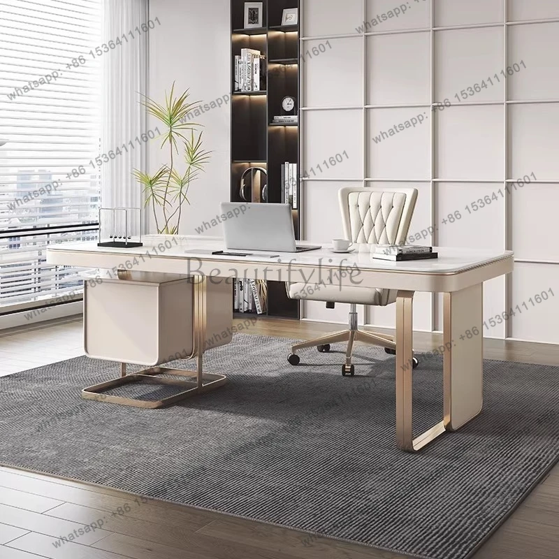 Light luxury modern minimalist style high-end rock slab office table and chair computer desk writing desk