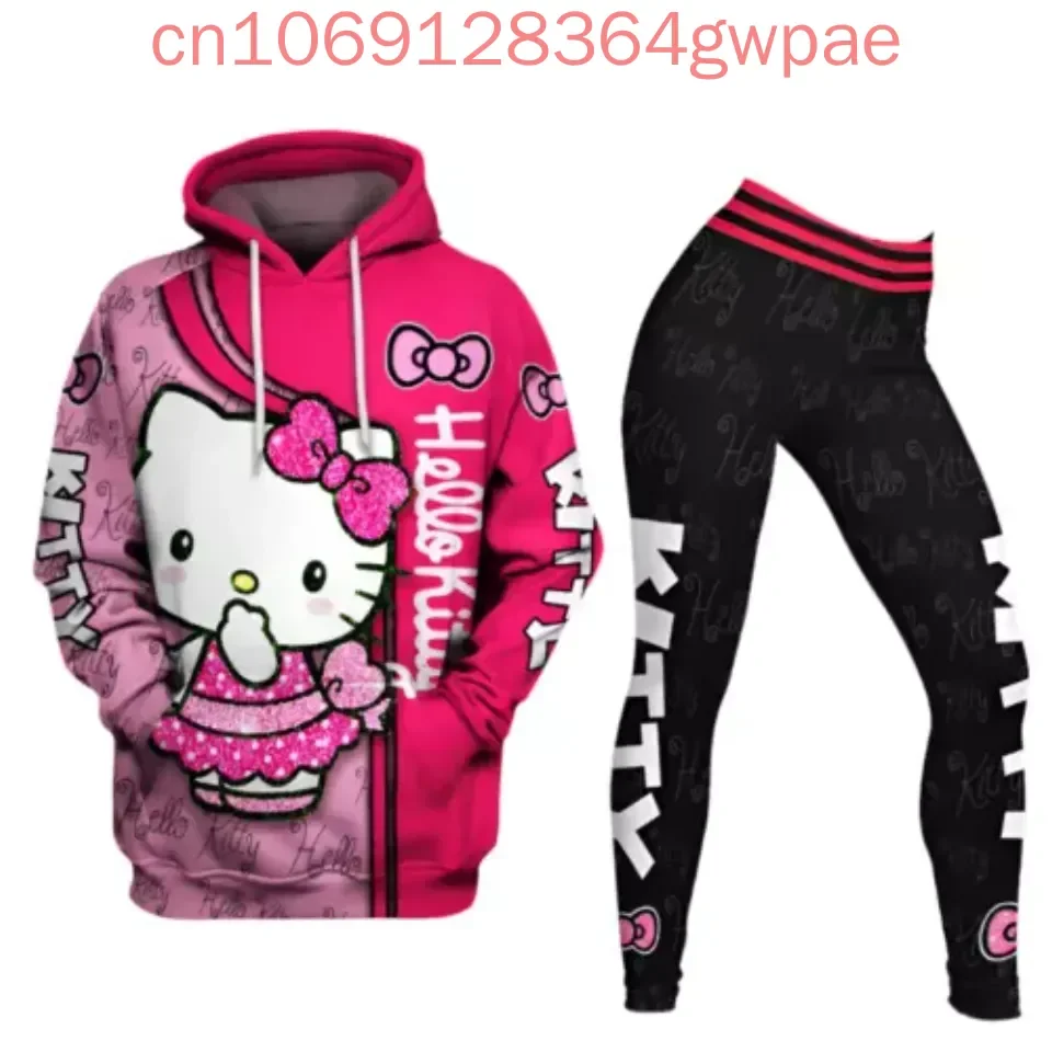 

Hello Kitty Women's 3D Print Hoodie Legging Set Casual Y2k Women's Yoga Pants Sweatshirt Fashion Sports Suit