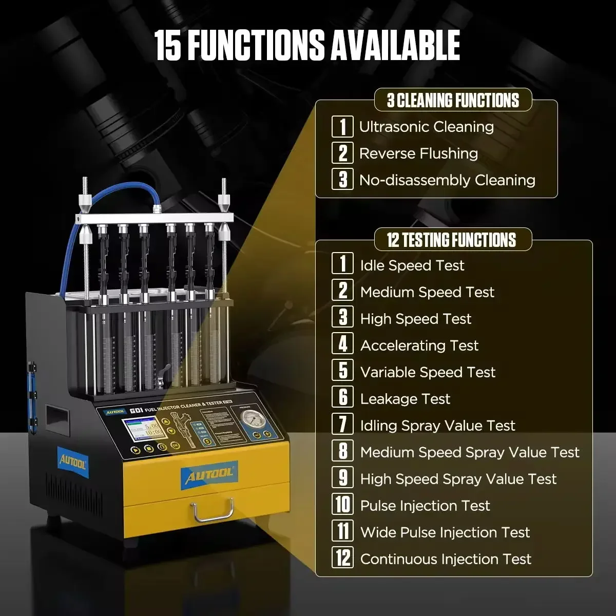 6 Cylinders Fuel Injector Cleaner Tester CT500 GDI Ultrasonic Nozzle Cleaner LCD Display Fuel Injector Cleaning Machine