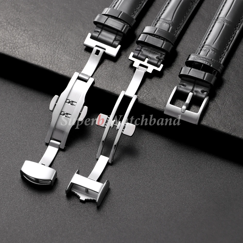 18mm Genuine Leather Watch Strap Universal Watchband Butterfly Clasp Pin Buckle Band Soft Watchband Bracelet Watch Accessories