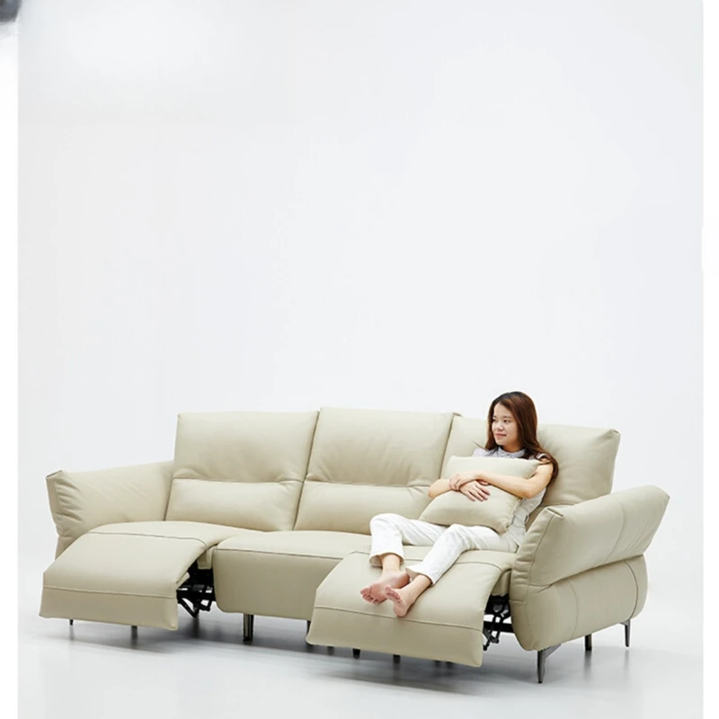 

Electric sofa leather villa modern living room Italian simple zero wall high-end straight row multi-functional sofa