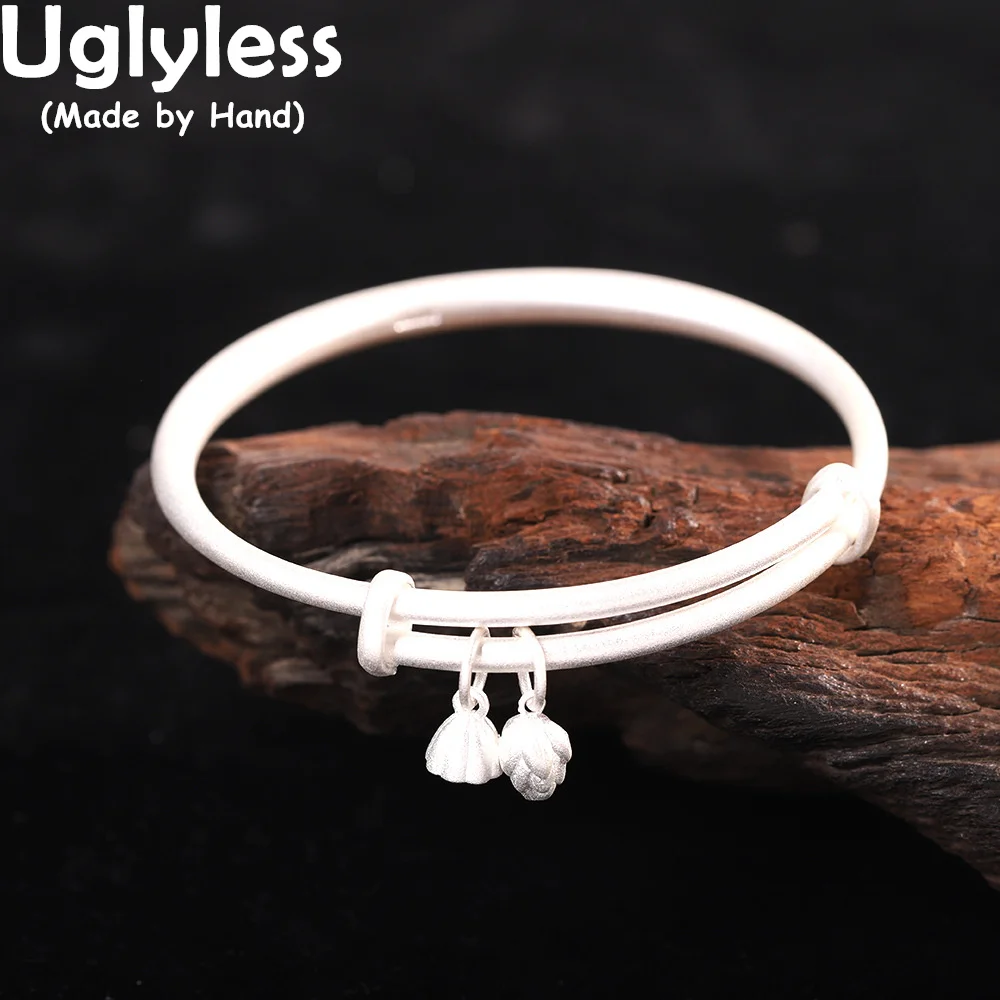 

Uglyless Shinning Glossy Silver Push-pull Adjustable 5MM Blank Bangles for Women 999 Full Silver Bangles Simple Fashion Jewelry