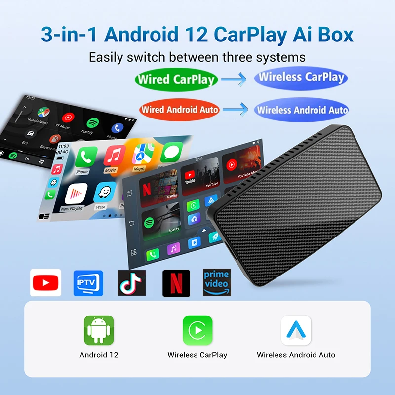 OTTOCAST Play2 Video Pro Android Ai Box Pro Built in YouTube Netflix Tiktok IPTV Wired to Wireless CarPlay Car Accessories