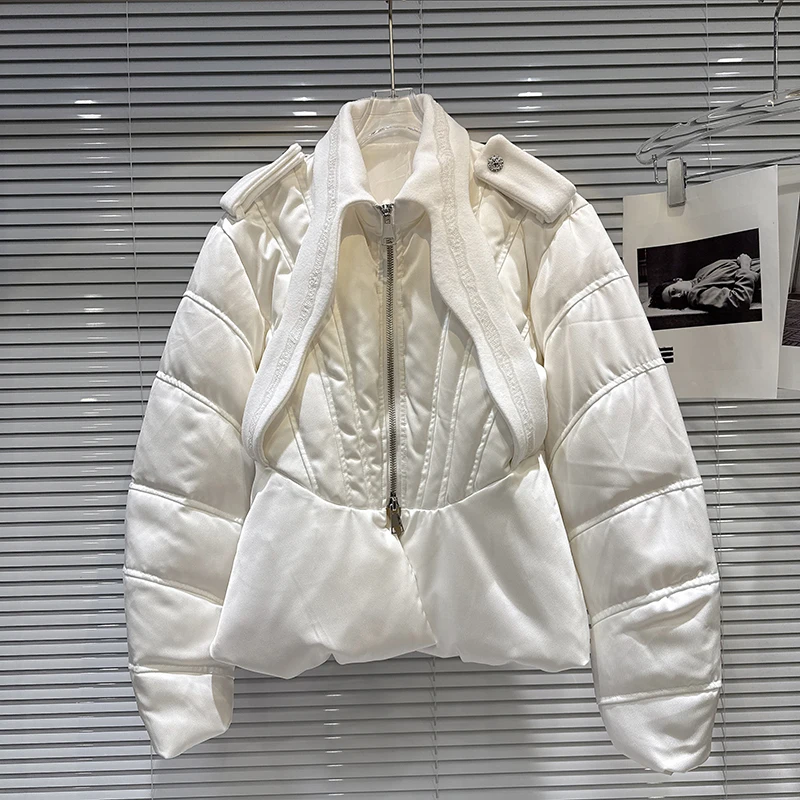 2025 Winter New Fishbone Waist Slimming Cotton Coat Women's Fashion Personality Solid Color Design Sense Versatile Coat