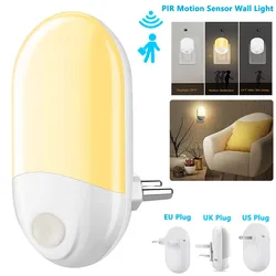 US/EU/UK Plug  PIR Motion Sensor Indoor LED Wall Light Dusk to Dawn Sensor Auto ON/OFF Wall Lamp Bedroom Hallway Night Light