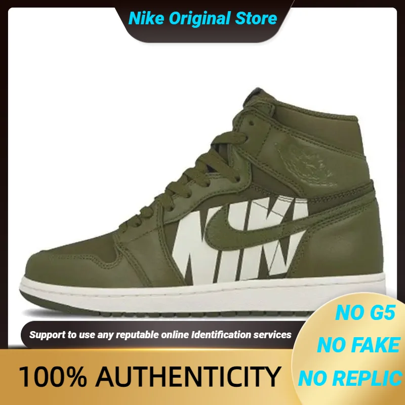 Nike Jordan 1 Retro High Olive Canvas Sneakers shoes 555088-300