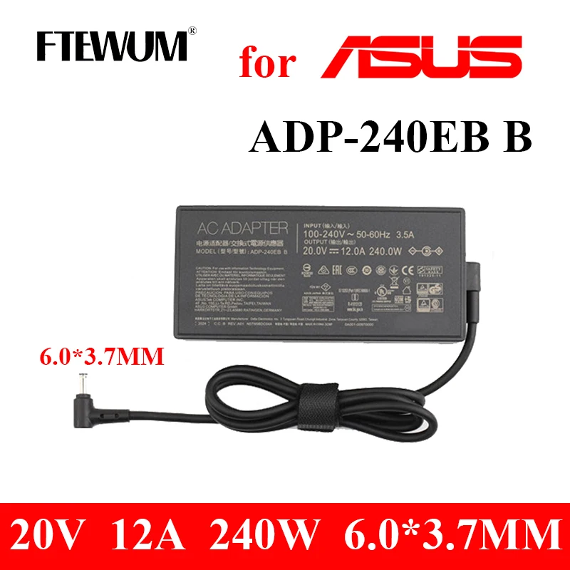 adaptador de alimentacao 20v 12a carregador para asus rog 15 gx550lxs rtx2080 adp240eb b rog strix scar 15 17 g533qs g733qs 240w 6037 mm 01