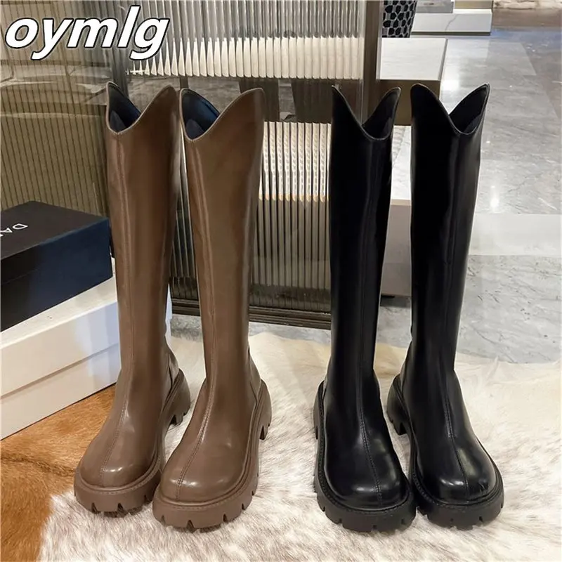 

Small men's inner heightening knight boots women's 2022 new thick-soled boots but knee-high V-mouth boots