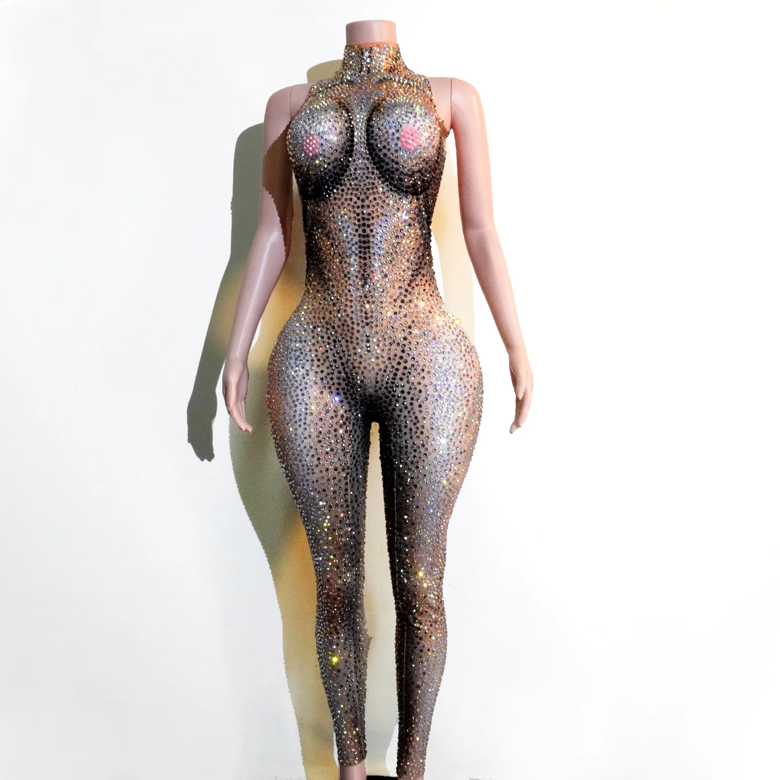 반짝이는 풀 라인스톤 점프수트 파티 생일 롬퍼 여성 섹시 퍼포먼스 의상 나이트클럽 의상 클럽 쇼 무대 의상