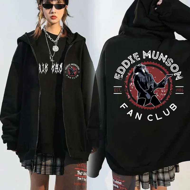 Hip Hop Eddie Munson Fan Club Merch Zip-up Hoodie Men Demogorgon Cannibal Flower Monster Zipper Sweatshirts Jacket Coat Unisex