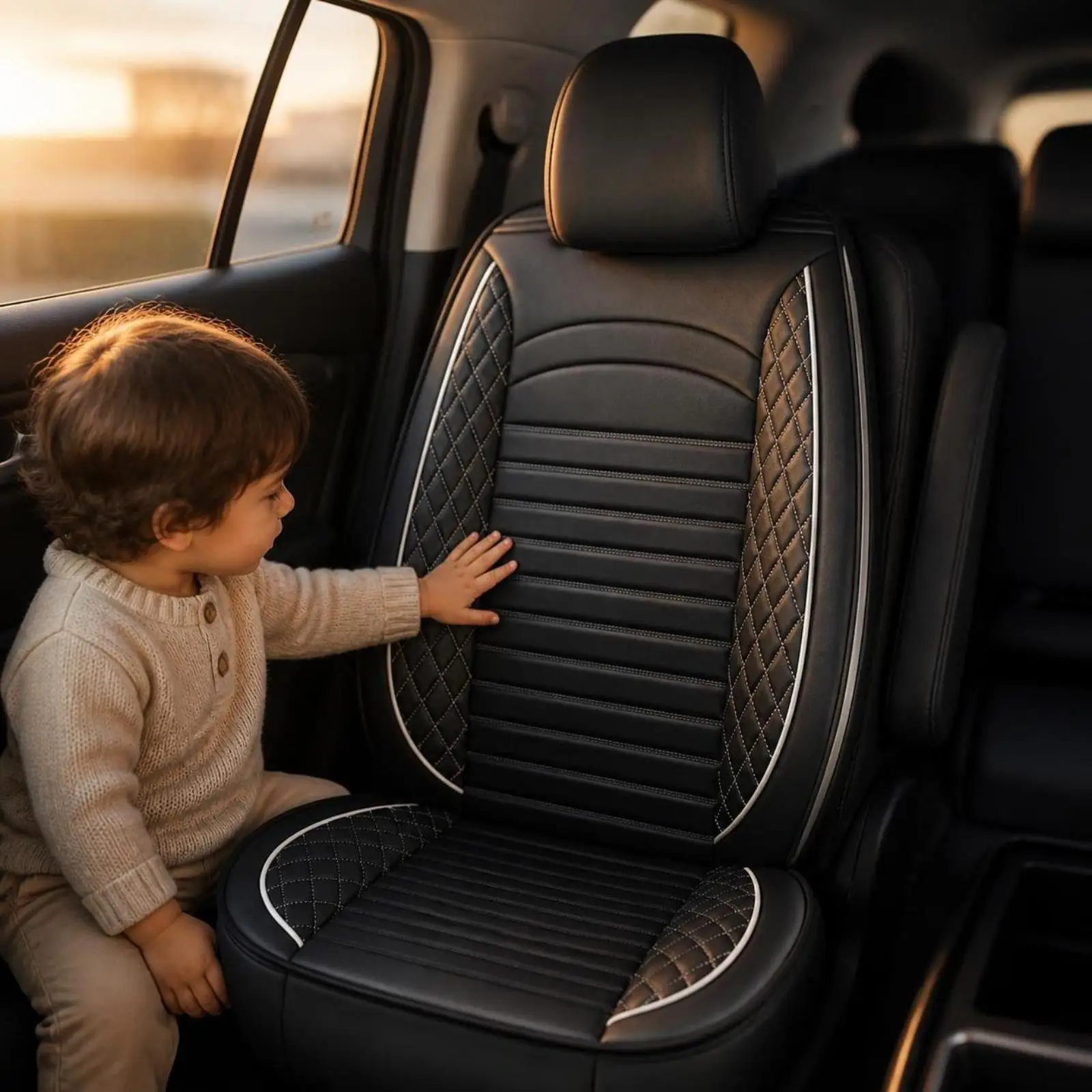 Auto Seat Cover Single Seat Leather Protector for Car Van SUV with Contoured Padded Design