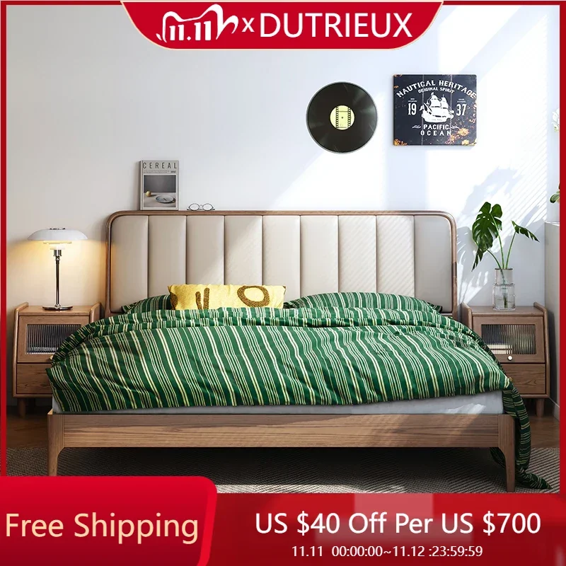 

Современная эстетичная кровать, минималистичная скандинавская эстетика из массива дерева, мягкая кровать для главной спальни, качественная мебель Muebles из натуральной кожи