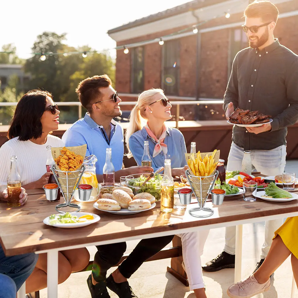 

Набор из 3-х прочных железных сетчатых корзин-конусов для картофеля фри, закусок, чипсов, жареной курицы, десертов, для домашнего использования