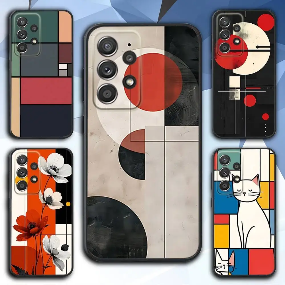 

P-Piet Pattern M-Mondrian Phone Case For Samsung S 25,24,23,22,30,21,10,9,Ultra,Plus,Lite,FE,4,5 G Soft Black Case