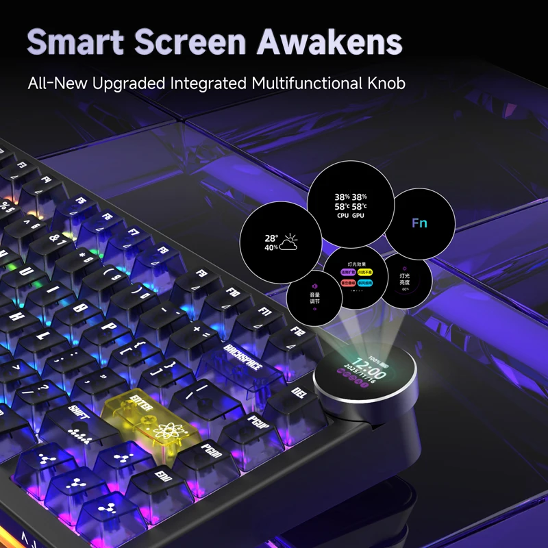 AK820V2 /AK820VPro Mechanical Keyboard Multifunctional Knob Tri-mode Wired/2.4GHz/BT Wireless Keyboard Connect with Wrist Rest