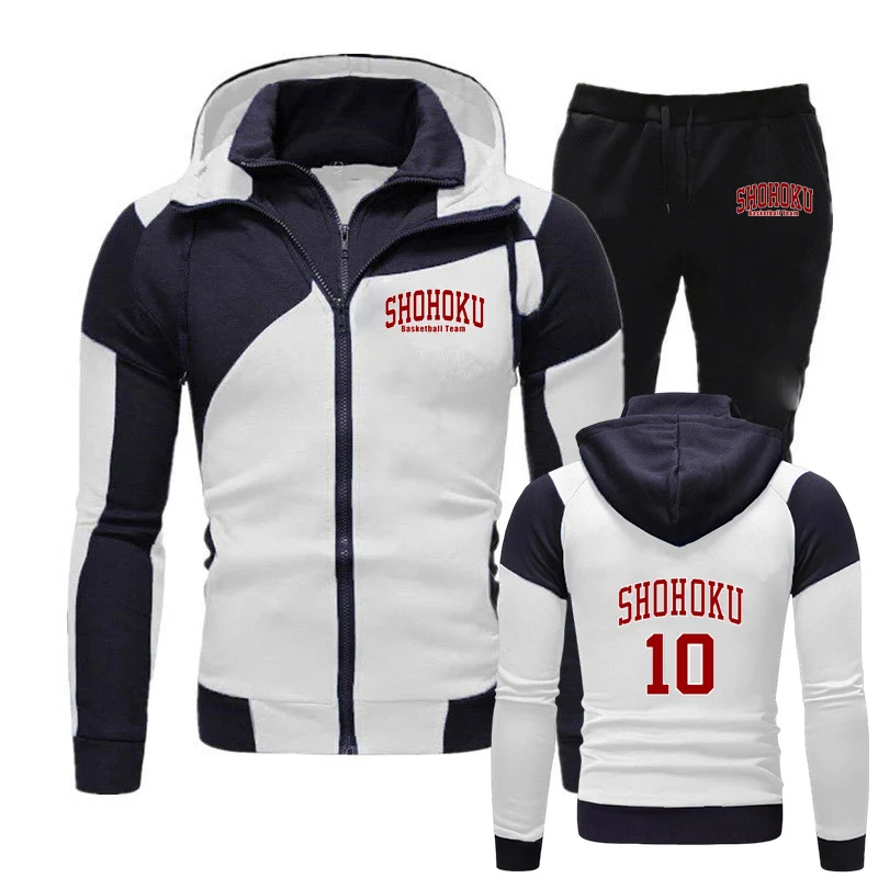 

Anime Sakuragi Basketball number 10 Trendy Brand Diagonal Zipper Hooded High Quality Hoodies Premium Leisure Long Pants Suits