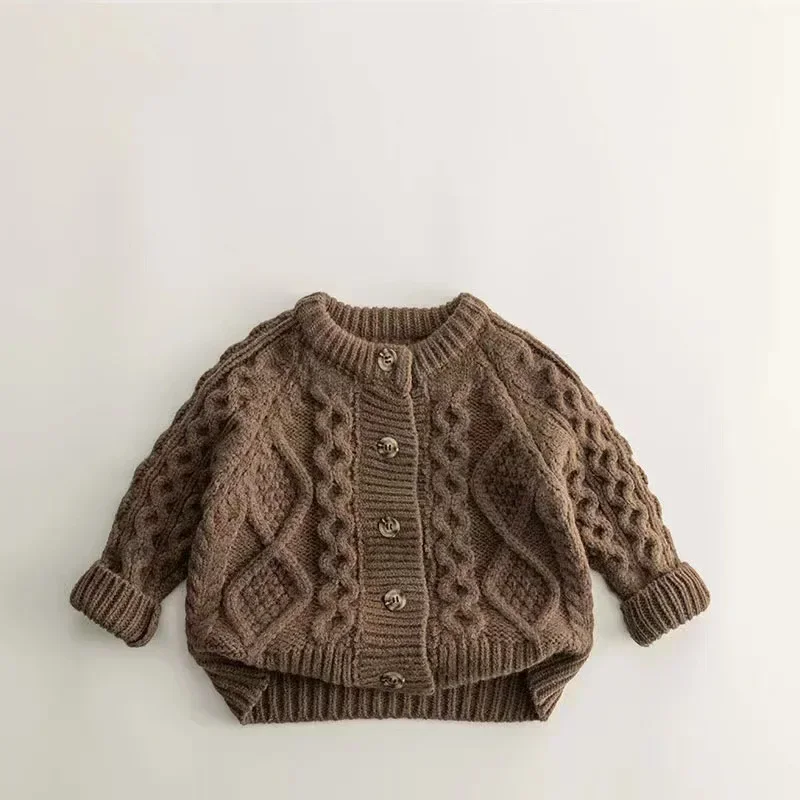 Autumn Children\'s Sweater Knit Cardigan for Girls Boys Winter Clothes Long Sleeve Keep Warm Thickened Jacket