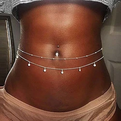 Minimalist Style Double Layered Water Droplets Pendant Alloy Waist Chain Summer Beach Body Chain