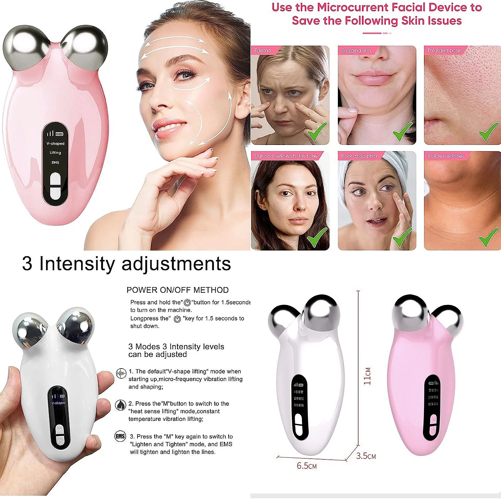 Mini Face Lift Device LED Indicator Wrinkle Remover Toning Facial Skin Care Tool Roller to Tighten the Skin