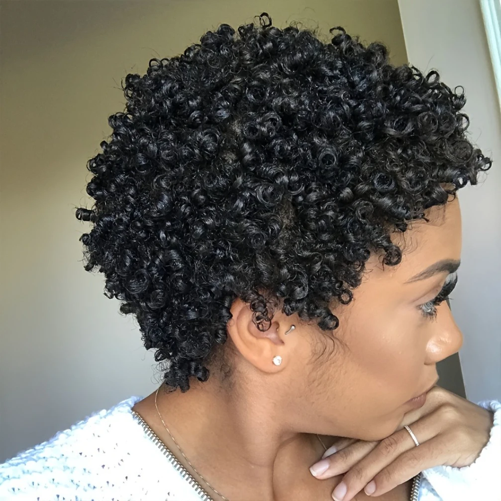 

Парик с стрижкой пикси, афро вьющийся, кудрявый, волнистый, парик для женщин, полный машинный парик, короткий парик из человеческих волос с стрижкой пикси