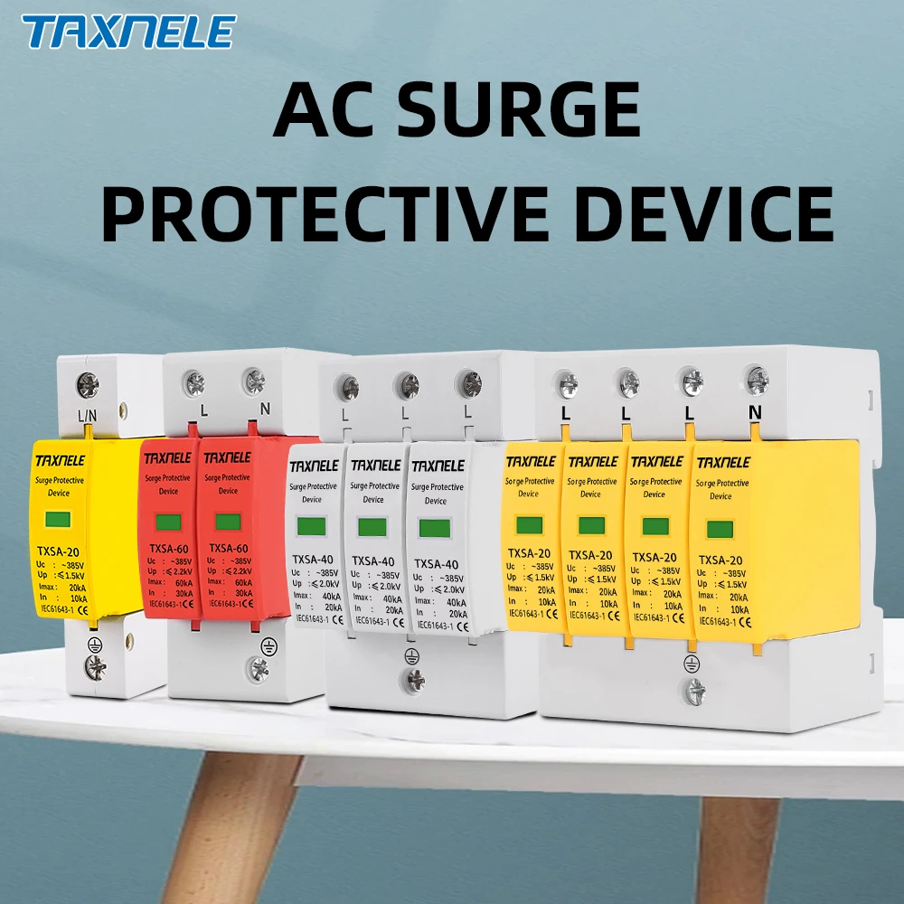 AC SPD 1P 2P 3P 4P 20KA 40KA 60KA 385V House Lightning Surge Protector Protective  Low-voltage Arrester Device 10KA 30KA