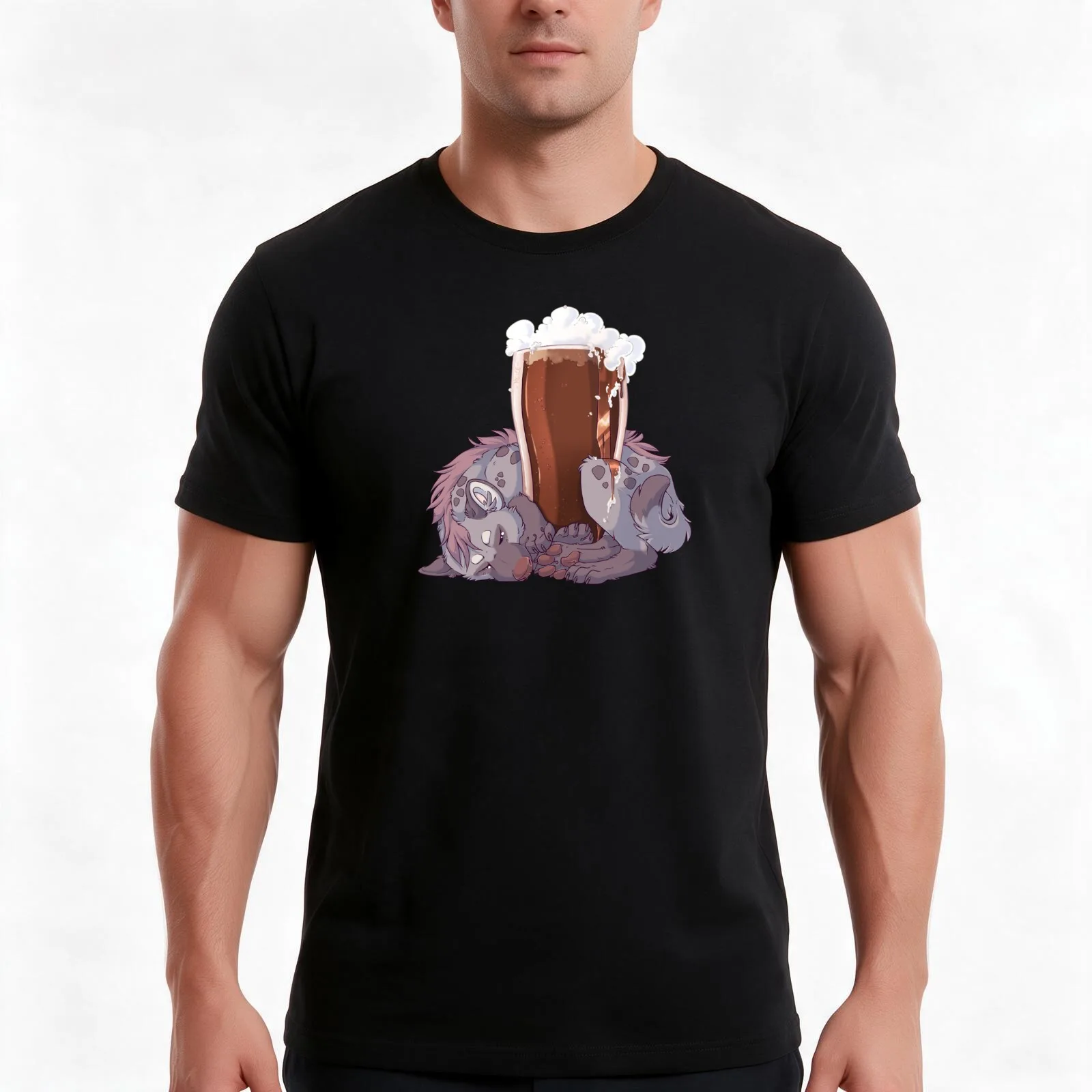 [Yeen Beer] Brown Pint T-Shirt Summer Casual Cotton Tee Oversized Streetwear Tops Vintage Graphic Print Unisex Men Women