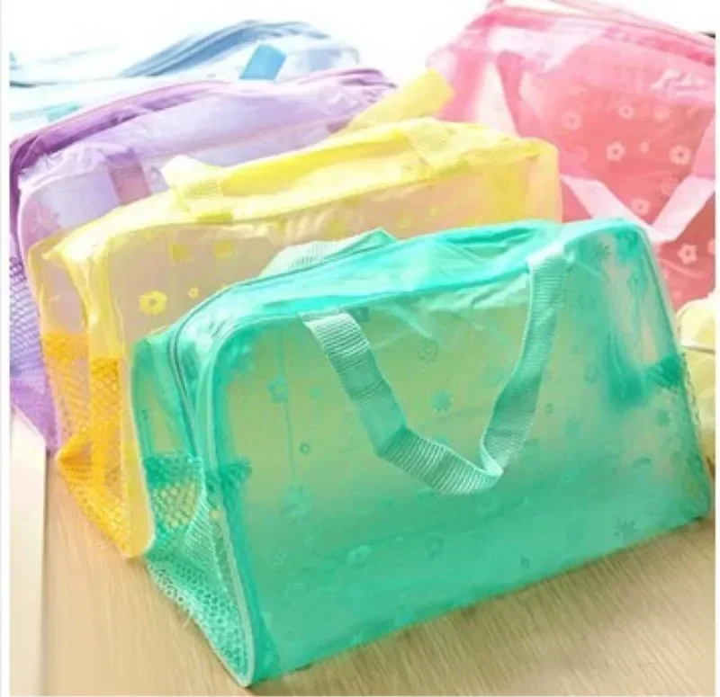 Waterproof PVC Cosmetic Storage Bag for Women Floral Transparent Wash Bag Creative Home Outing Compressed Shower Bag