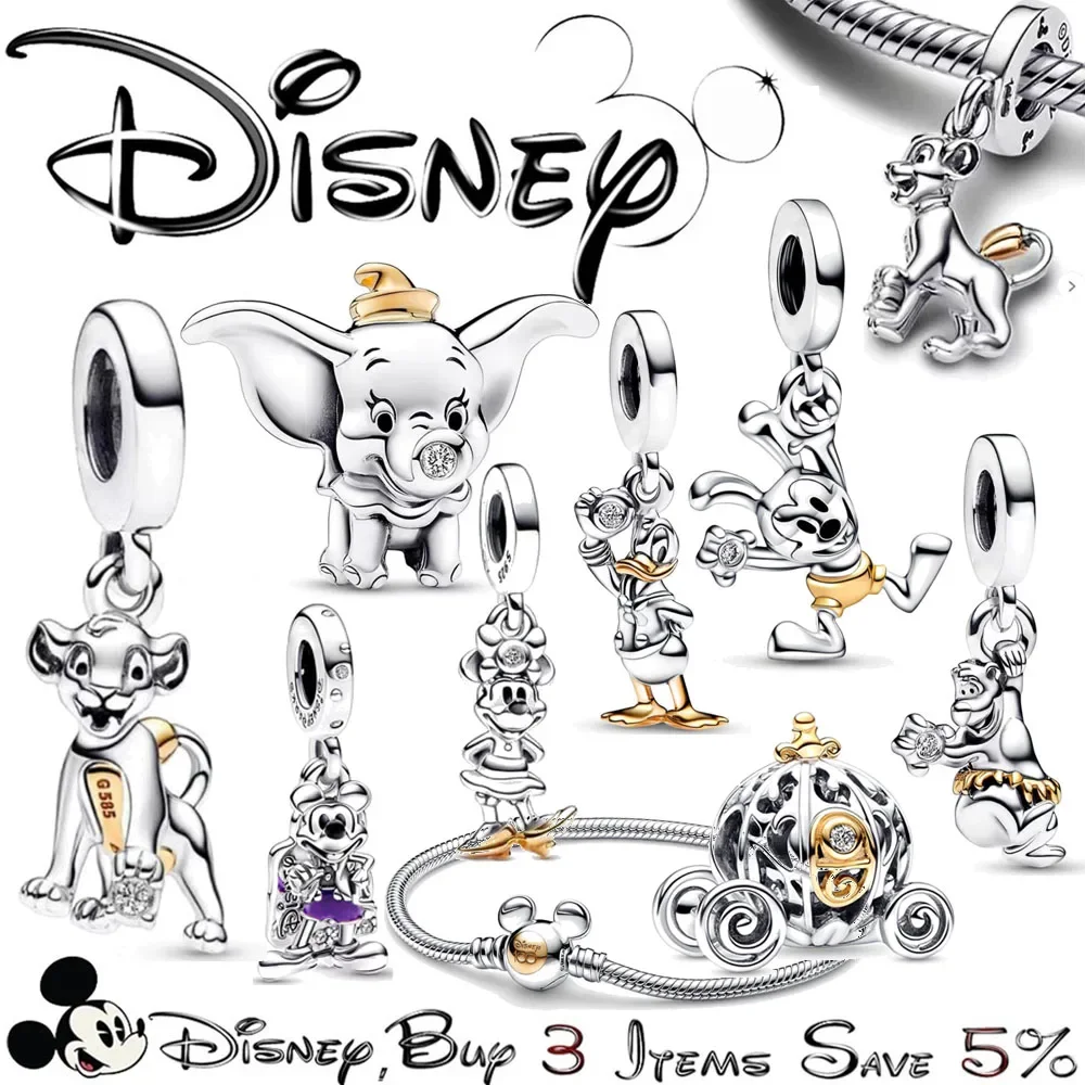 

Disney 925 Sterling Silver 100th Anniversary Elephant Gold Charm Beads Suitable For Original DlY Bracelet Women's Jewelry Gifts