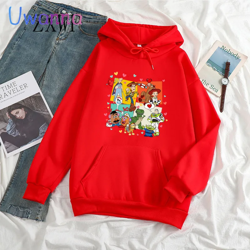 Sudadera con capucha para mujer con bonito corazón de amor, sudaderas con capucha de Toy Story con estampado de invierno, sudadera holgada de dibujos animados Unisex, ropa para mujer, Tops de calle de los años 90