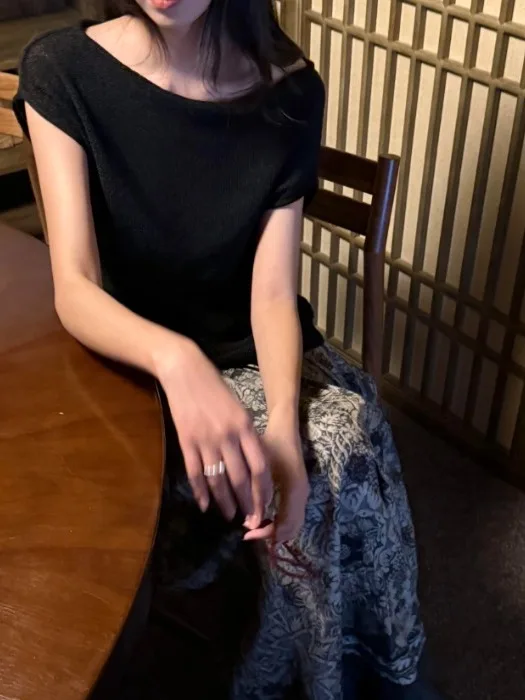 Ele-Falda Midi de lino con estampado adelgazante para mujer, falda Retro de cintura alta, corte en A, novedad de verano