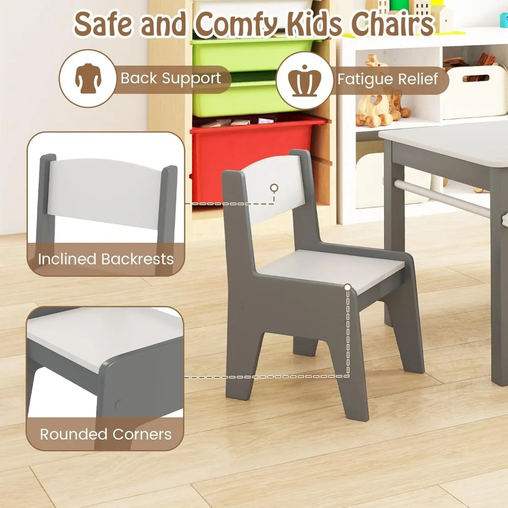 Table et chaises pour enfants, table à dessin artistique en bois 3 en 1 avec 2 chaises, ensemble table et chaises pour tout-petits pour salle de jeux pour enfants