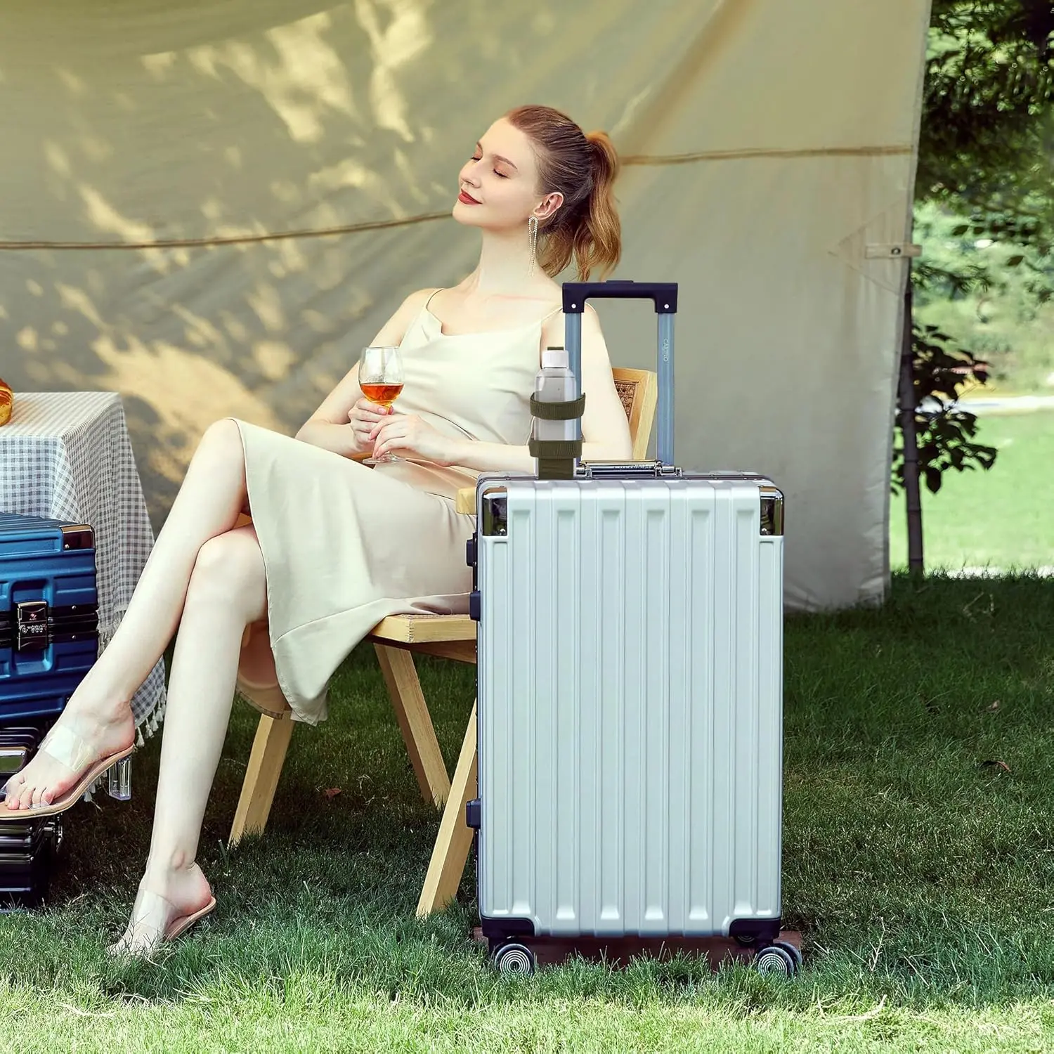 حامل زجاجة مياه للأمتعة - حقيبة زجاجات سفر لحقيبة الظهر، حقيبة خارجية معلقة، حامل مياه بمقبض حقيبة السفر