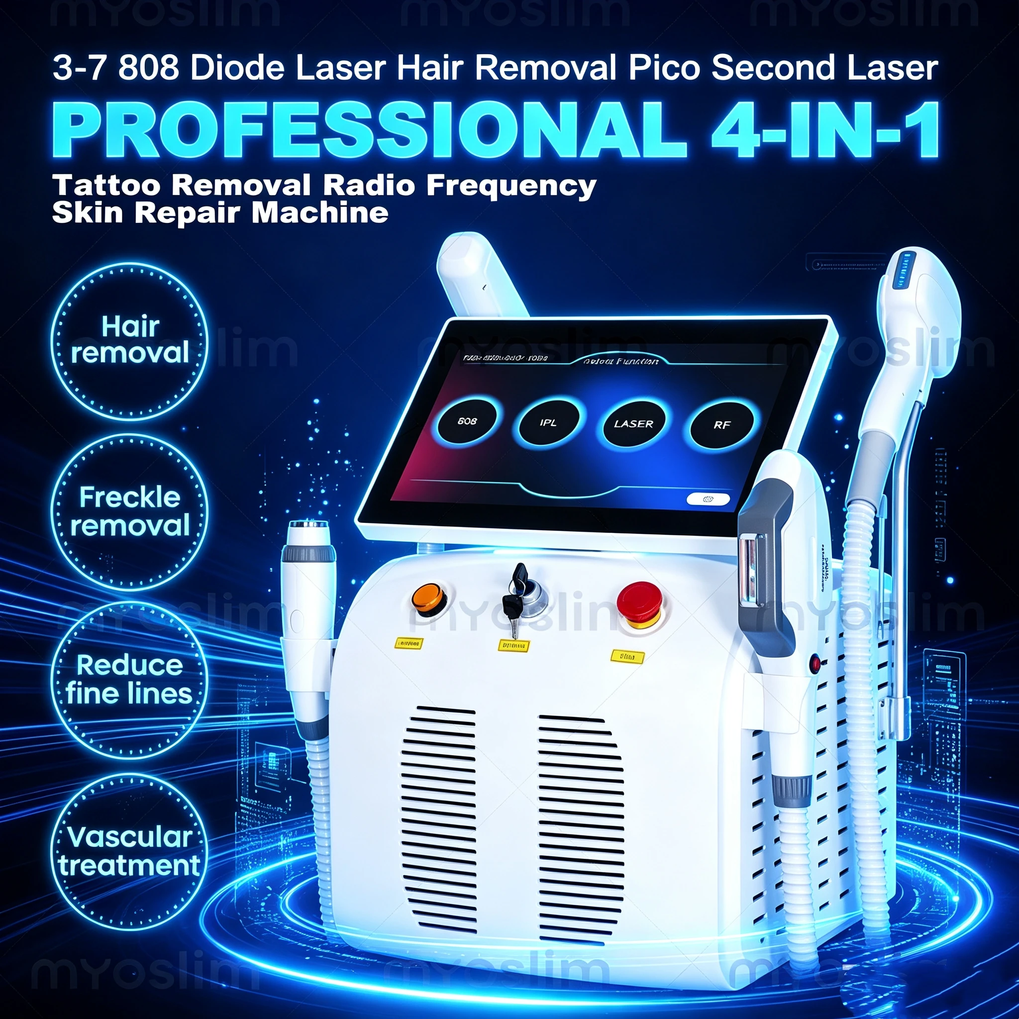 4in1 Multifunctional Beauty Machine 808 Diode Laser Hair Removal IPL Skin Rejuvenation Picosecond Laser Tattoo Removal RF Face