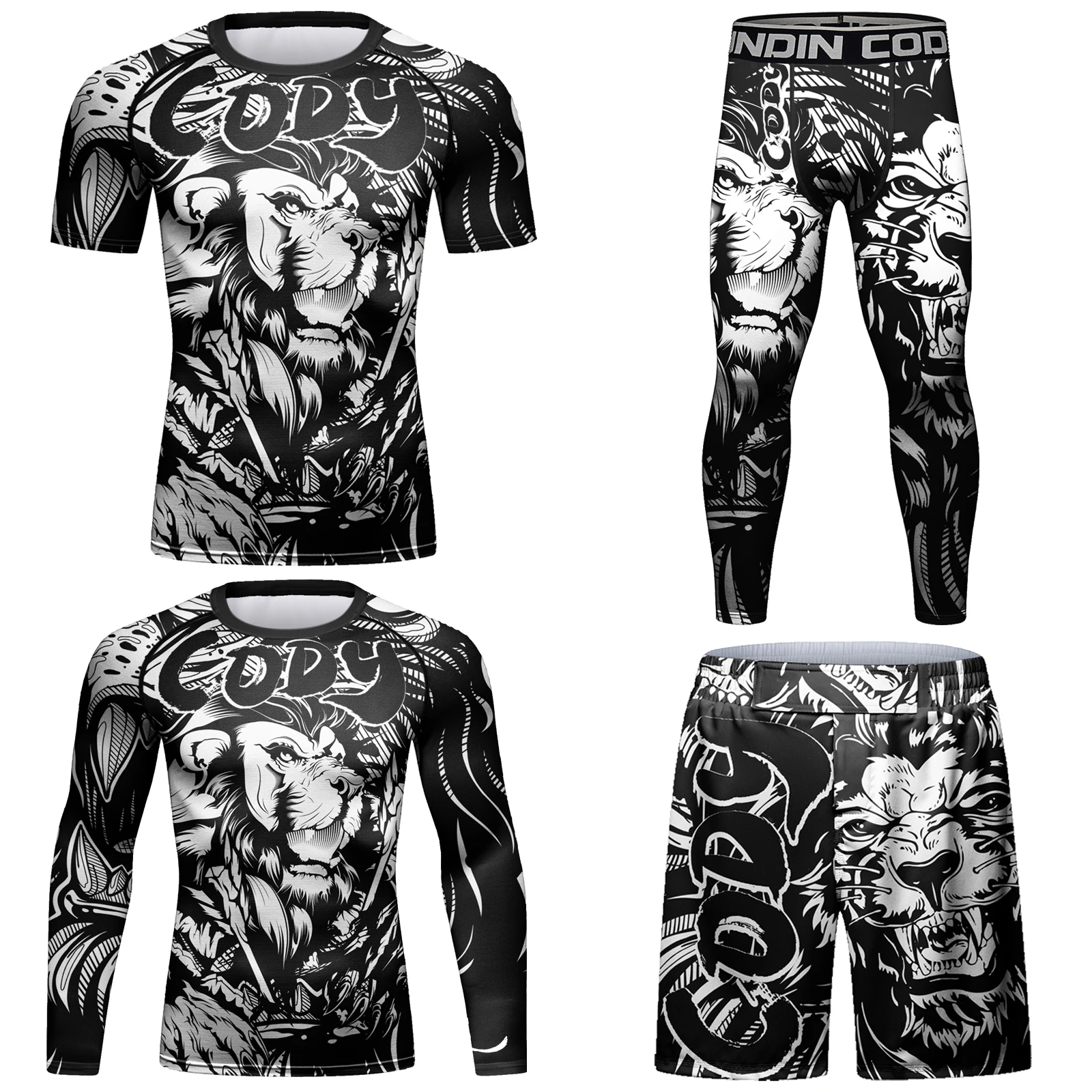 

Cody Lundin Running Workout Short/Long Sleeve+ Pants 4 Piece Set Quick Dry Wrestling Muay Thai Gym Training Suit for Adult Men