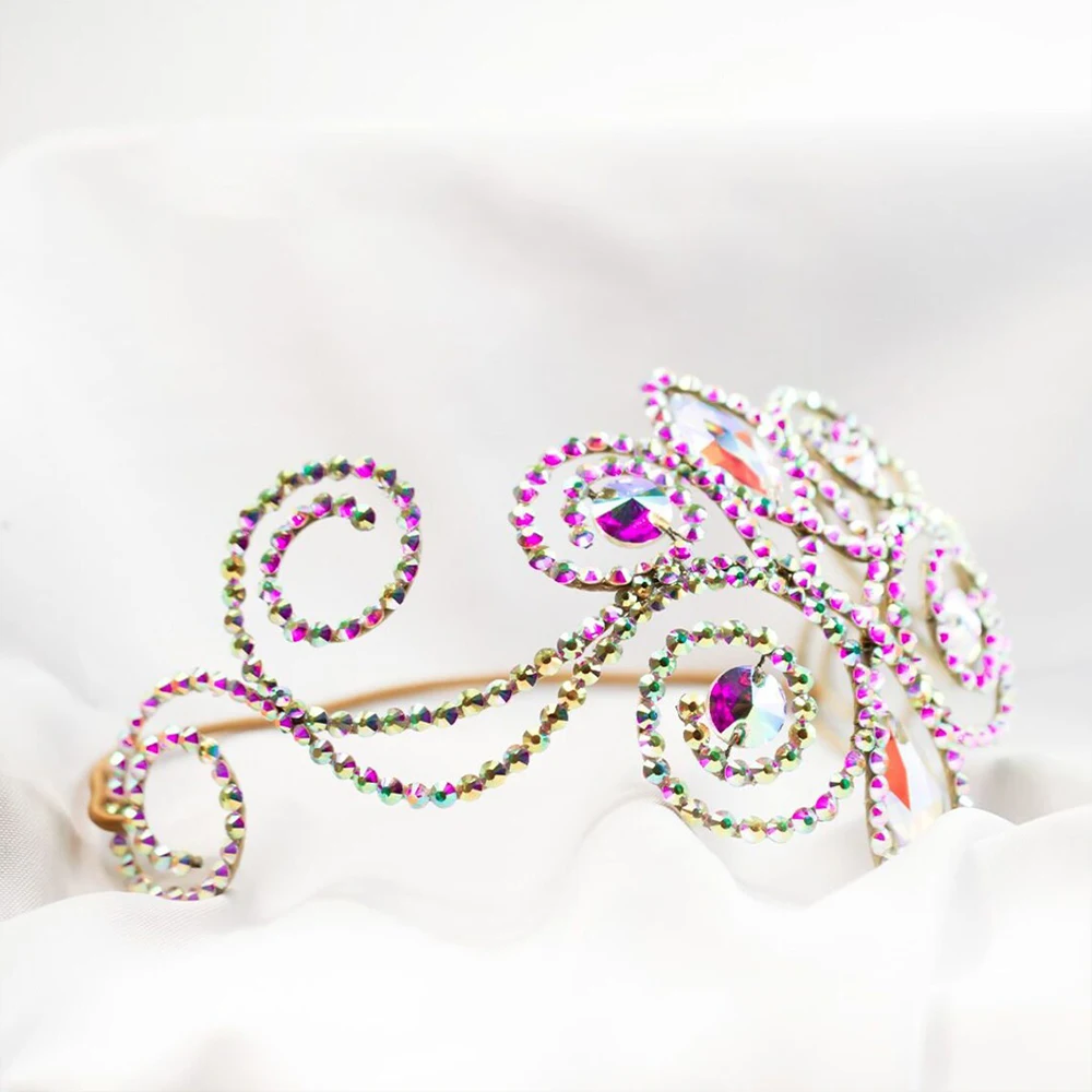 Stonefans Colourful Flower Forehead Chain Headwear Belly Dance Jewelry Charm Hollow Rhinestone Headpiece Chain Tiara Performance