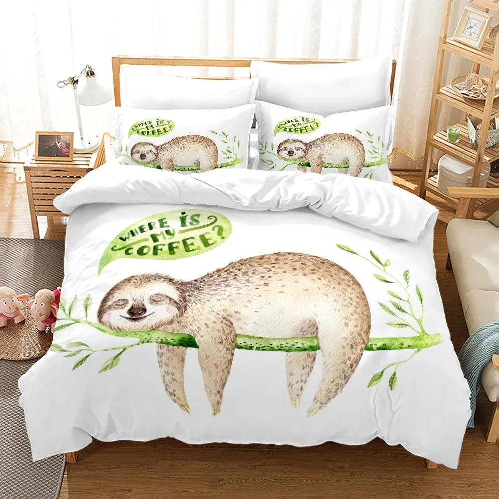 Sloth Duvet Cover Set Arboreal Mammal Sleeping On Branch In Forest Lazy Mood Relaxing Theme Decorative Polyester Bedding Set
