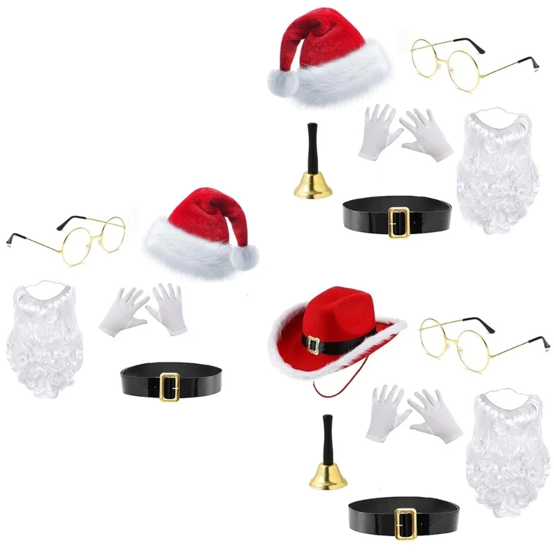 Santa Suit Santa Hat with Eyeglasses and Gloves Set for Christmas Photo Props for Dress Up Party Accessories K3KF