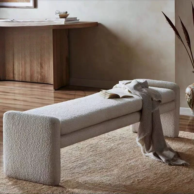 

Nordic cream fabric long sofa stool, modern minimalist bedroom bed