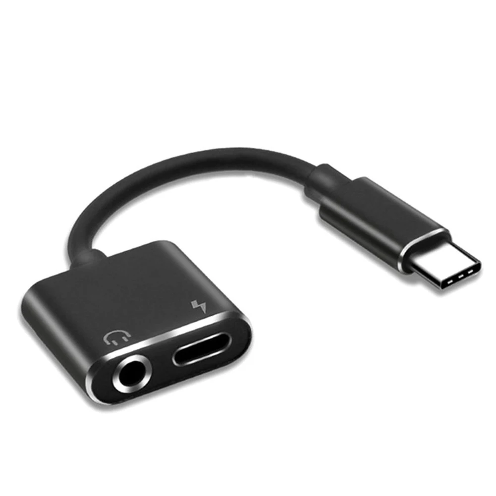 A71Z 2 in1 Type-C to 3.5mm Headphone Jack Adaptor/Connector Charger, Earphone Aux Audio & Charge Adaptor black