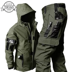 Tactical Hooded Set Men Waterproof Multi-pocket Wear Resistant Cargo Pant Jacket 2Piece Suit Outdoor Special Forces Combat Suits