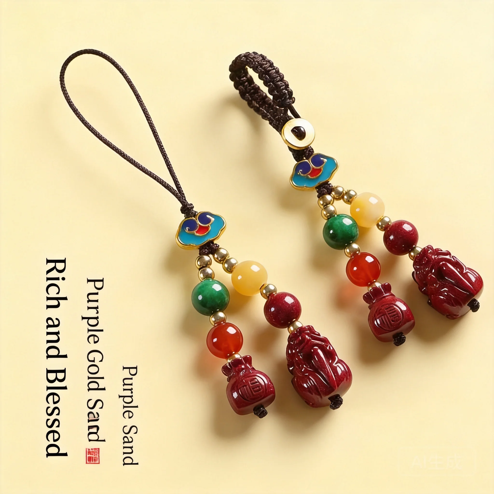

Traditional Chinese Style Lucky Cinnabar Pixiu Keychain Phone Charm Auspicious Cloud Money Bag Pendant Wealth Blessing Amulet