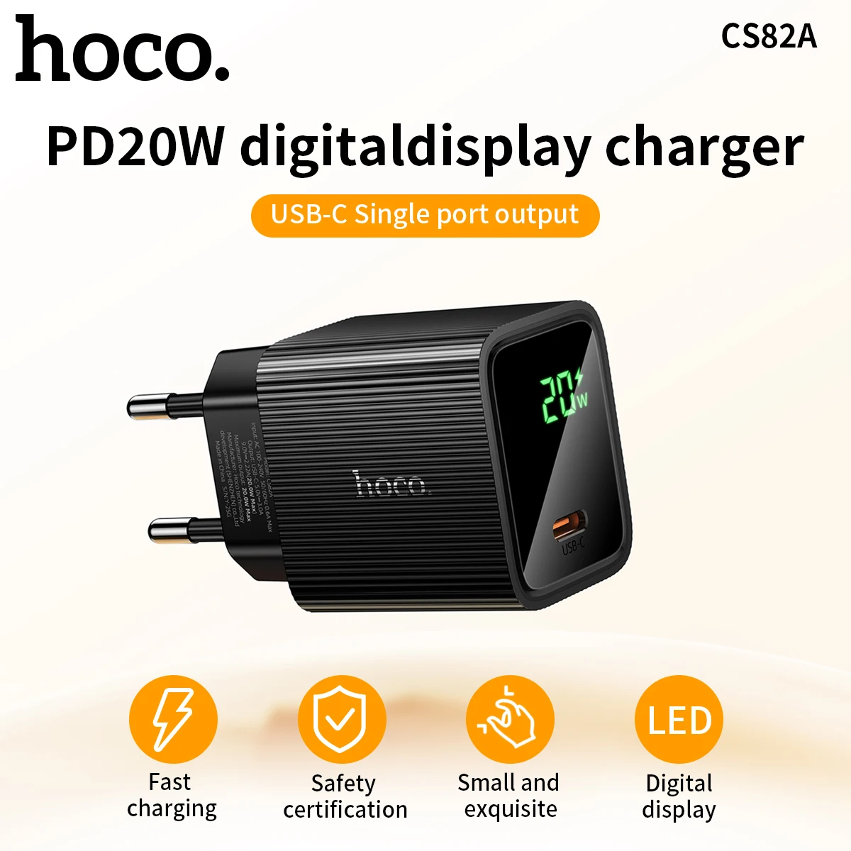 

HOCO EU PD20W LED Digital Display Fast Charging Charger For iPhone 16 15 14 Pro Max PD USBC Port Wall Travel Adapter For Samsung